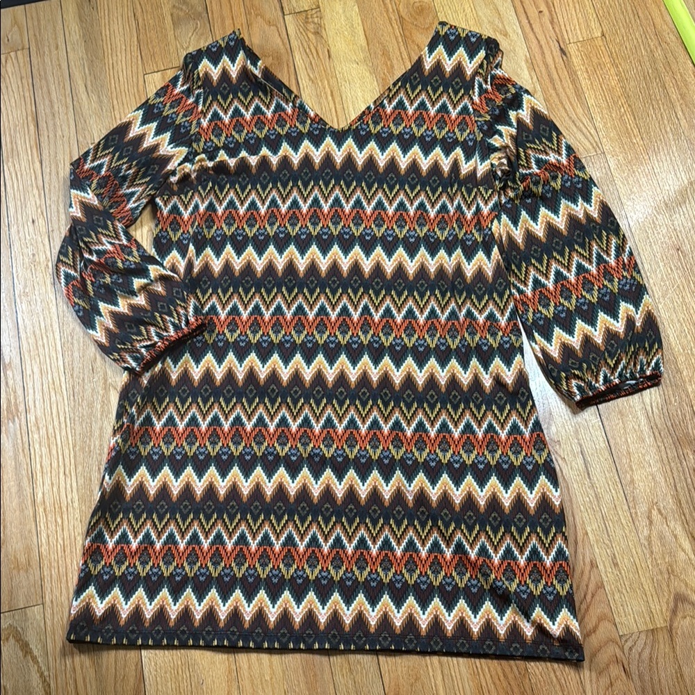 Emma & Michele Dress Women's Long Sleeve Multicolor Chevron Dress XL